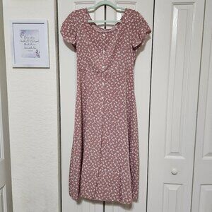 Dusty Pink Button-Front Floral Midi Dress – Size M